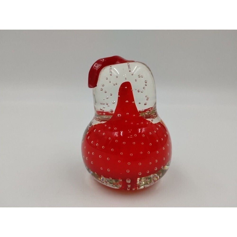 Vintage Italian Art Glass Pear Paperweight, Red Clear Controlled Bubbles Heavy